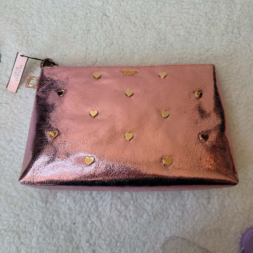 Victoria's Secret Metallic Pink Heart Cosmetic Pouch